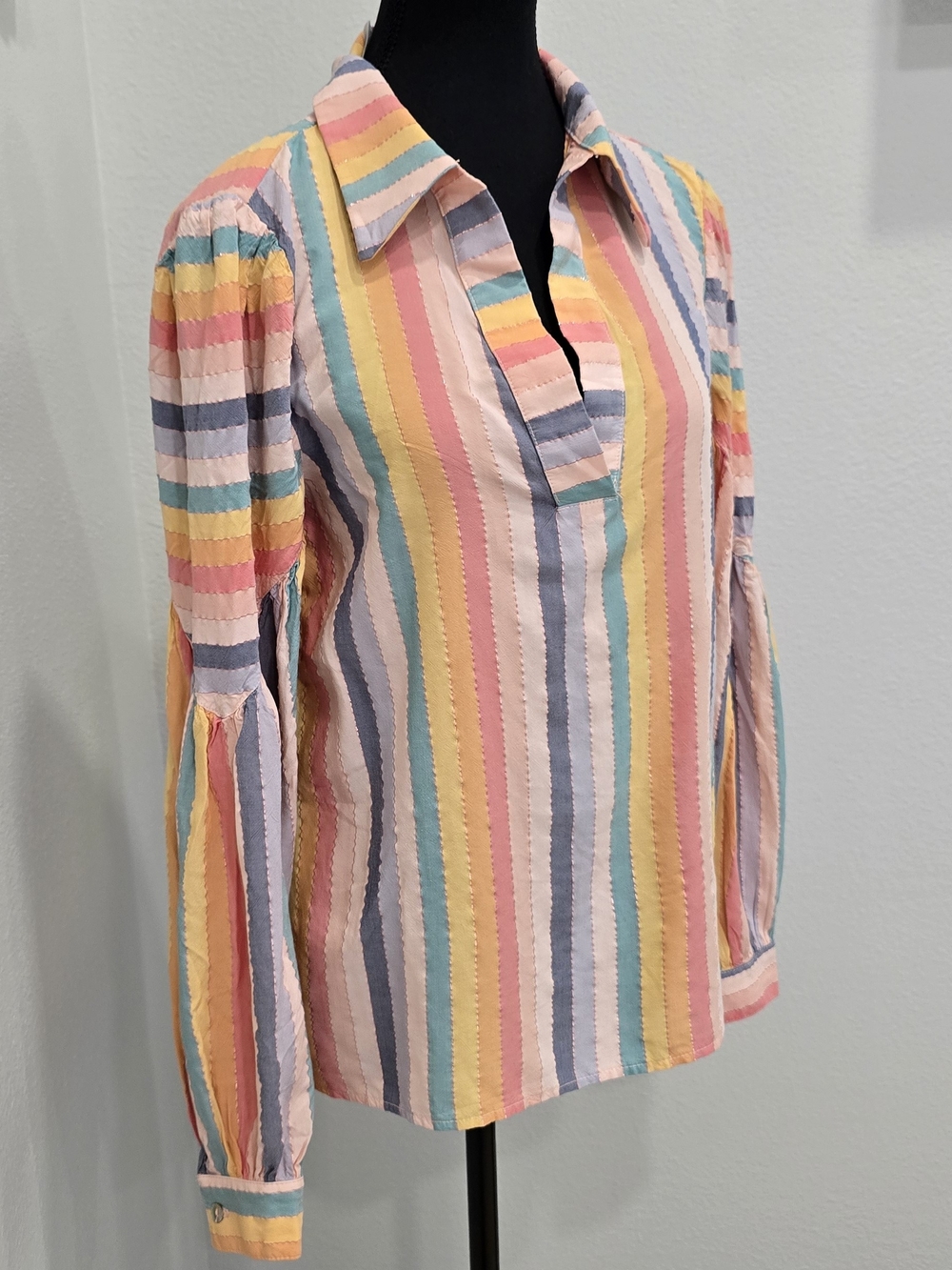Anthropologie Amadi Rainbow Stripe Balloon Sleeve Blouse XS NWT - Picture 5 of 9
